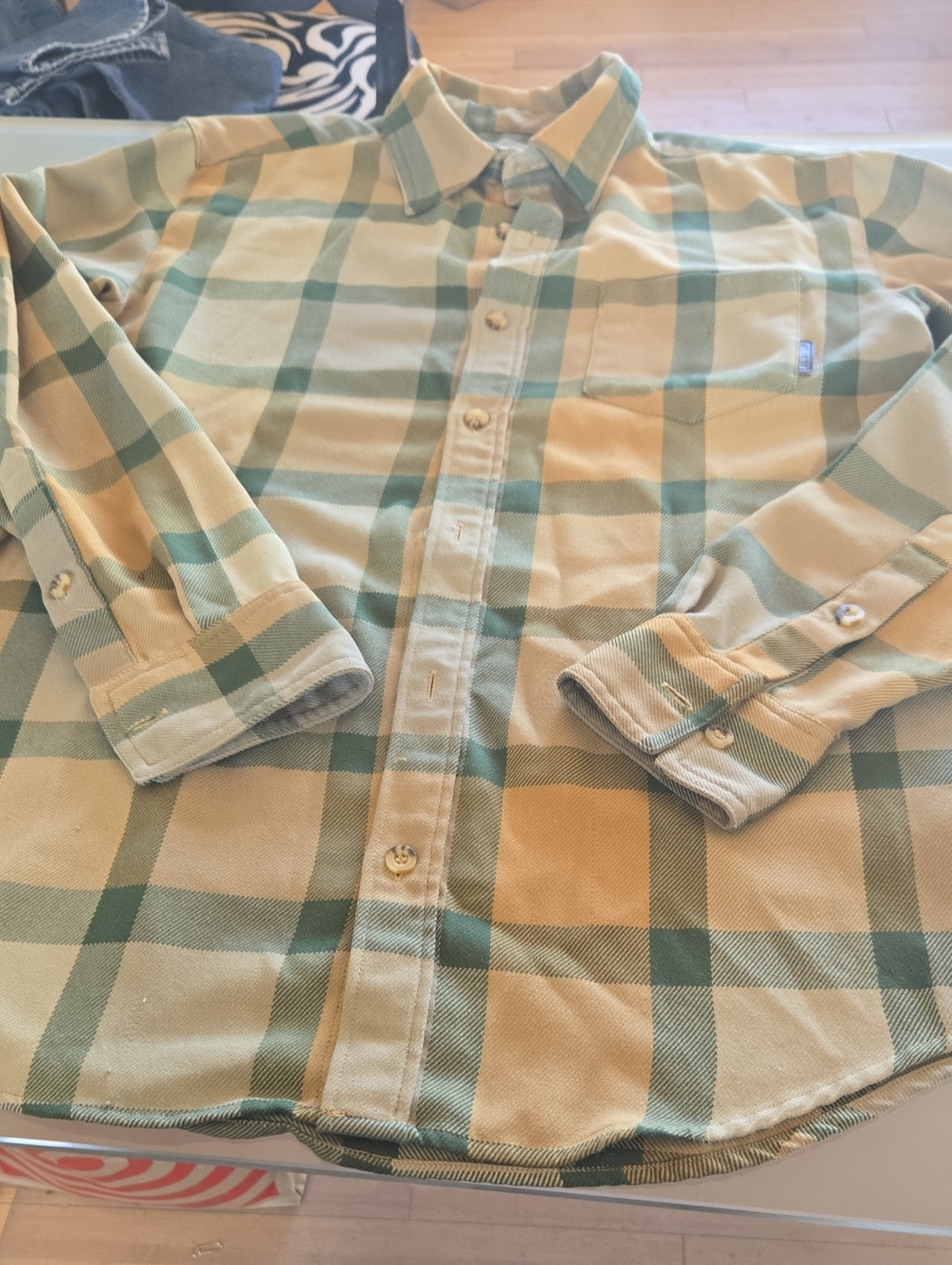 Burton Green and Tan Plaid Long-Sleeve Button-Down Shirt